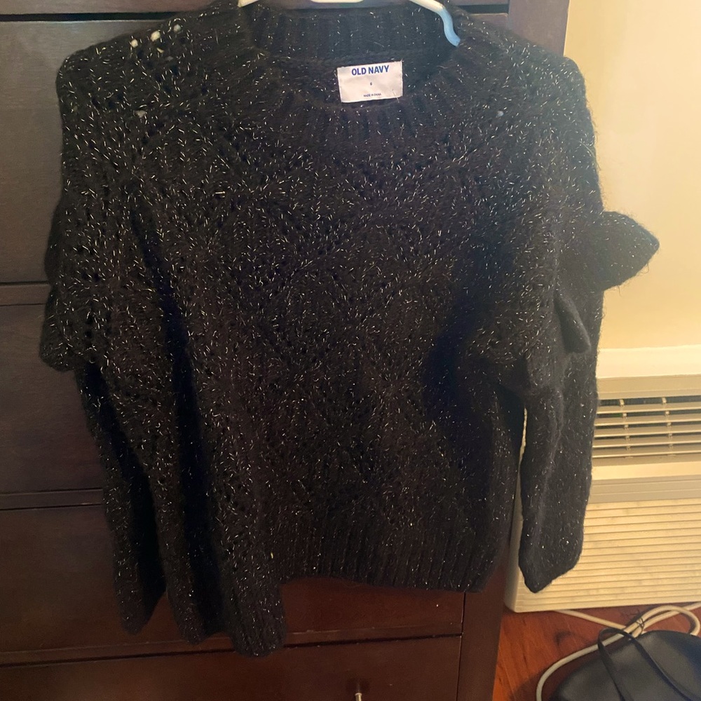 Old Navy Black Ruffle Trim Metallic Sweater